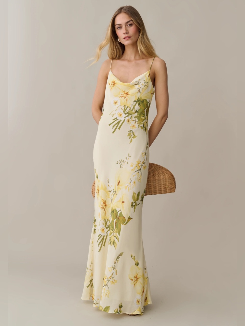 o.p.t Euridice Dress Elegant Yellow Floral Maxi Dress with Spaghetti Straps Sz 6